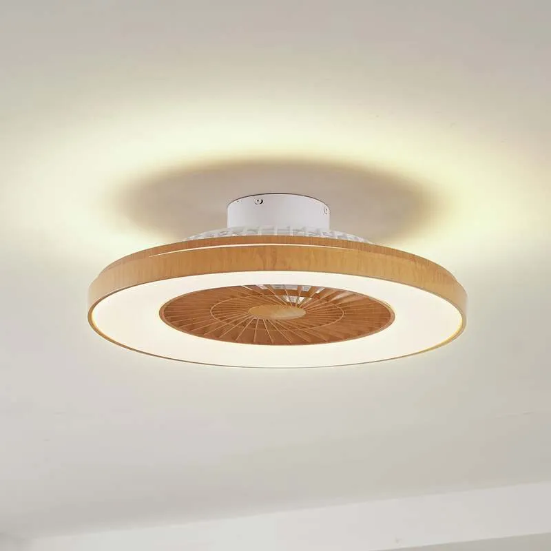 B-Ware Lindby LED-Deckenventilator Teleo Deckenventilator Venti holzfarben DC leise CCT