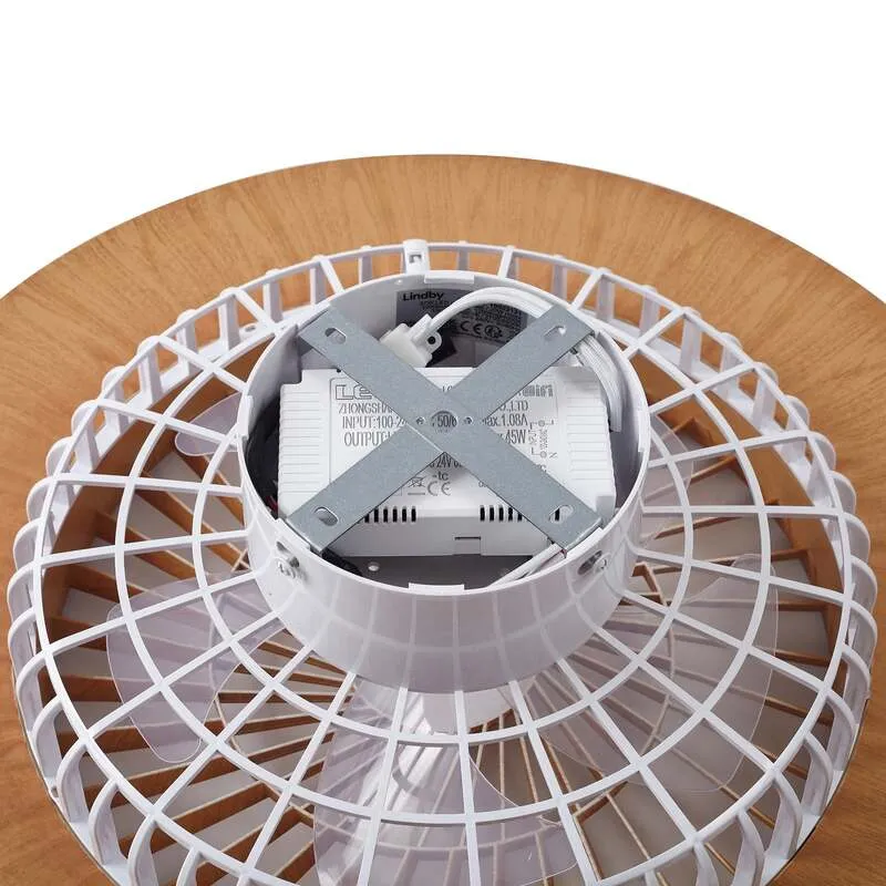 B-Ware Lindby LED-Deckenventilator Teleo Deckenventilator Venti holzfarben DC leise CCT