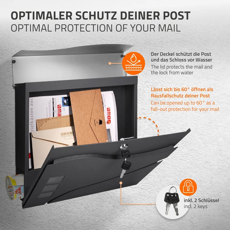 Briefkasten mit Zeitungsfach 37x36,5x10,5 cm Anthrazit/Silber aus Edelstahl