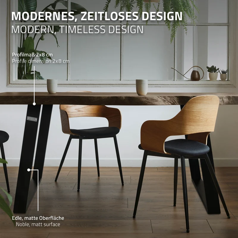 2er Set Tischkufen 80GRAD Neigung 75x72 cm Schwarz Profil 8x2 cm Stahl ML-Design