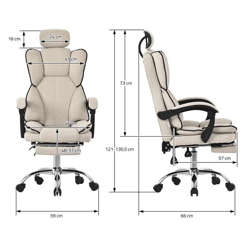 B-Ware Chefsessel Bürostuhl höhenverstellbar Beige mit höhenverstellbarer Rückenlehne und Fuß-& Kopfstütze bis 120 kg ML-Design