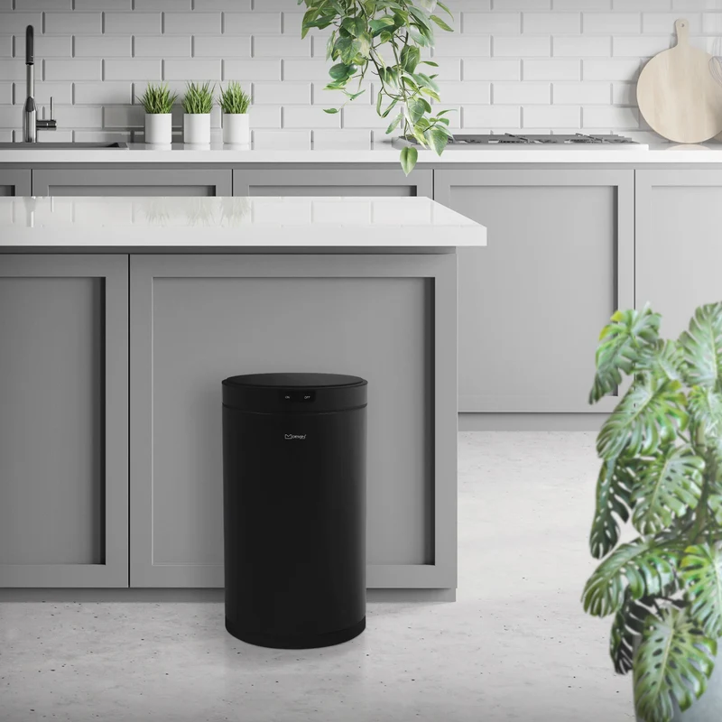 Mülleimer mit Sensor 30L rund aus Stahl Schwarz matt Automatisches Öffnen & Schließen ML-Design