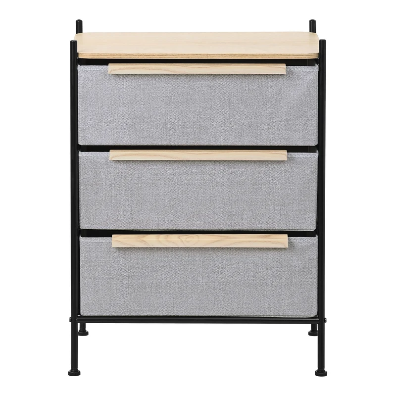 Kommode 58x78x42,5 cm Eiche aus Stahl, MDF mit 3 Stoff Schubladen ML Design