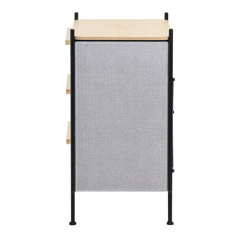 Kommode 58x78x42,5 cm Eiche aus Stahl, MDF mit 3 Stoff Schubladen ML Design