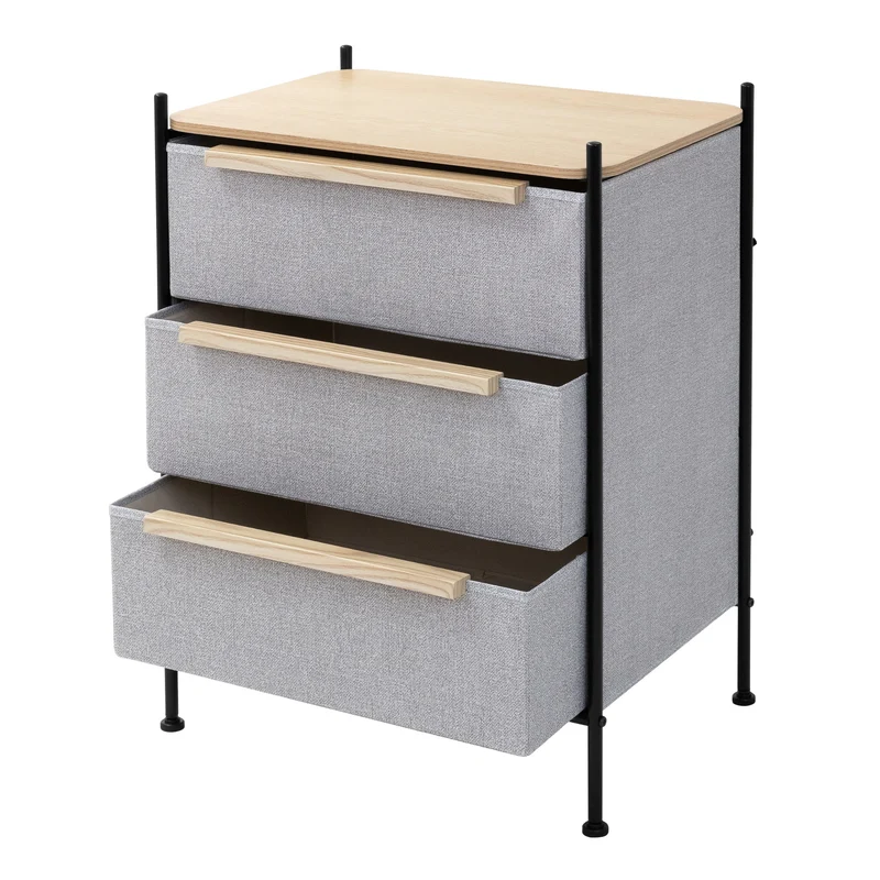 Kommode 58x78x42,5 cm Eiche aus Stahl, MDF mit 3 Stoff Schubladen ML Design