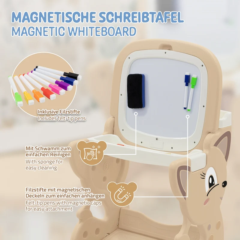 Kindersitzgruppe 3in1 Spieltisch mit 2 Tafeln Kinderhocker und Zubehör Weiß/Braun Joyz