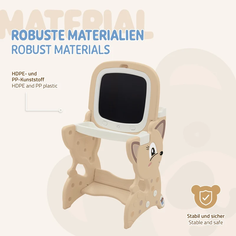 Kindersitzgruppe 3in1 Spieltisch mit 2 Tafeln Kinderhocker und Zubehör Weiß/Braun Joyz
