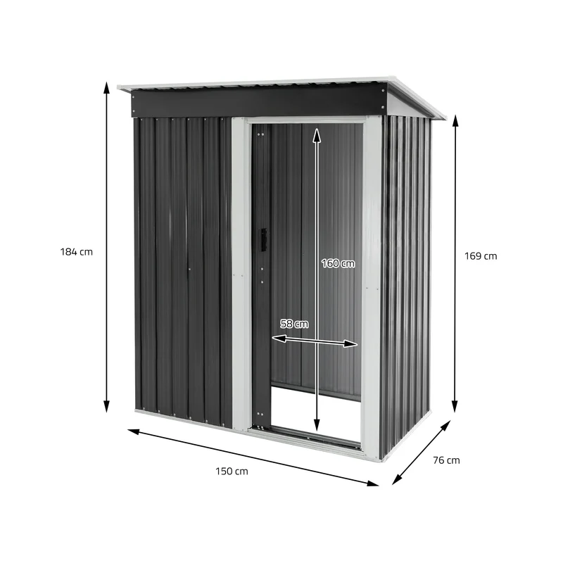 Gerätehaus 150x184x76 cm Grau aus Metall ML-Design