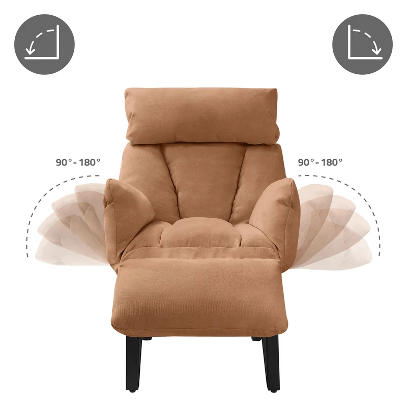 ML-DESIGN | Sessel mit Liegefunktion 85x82x102 cm aus Leinenstoff Braun Relaxsessel Fernsehsessel mit verstellbarer Rückenlehne, Armlehnen & Fußablage