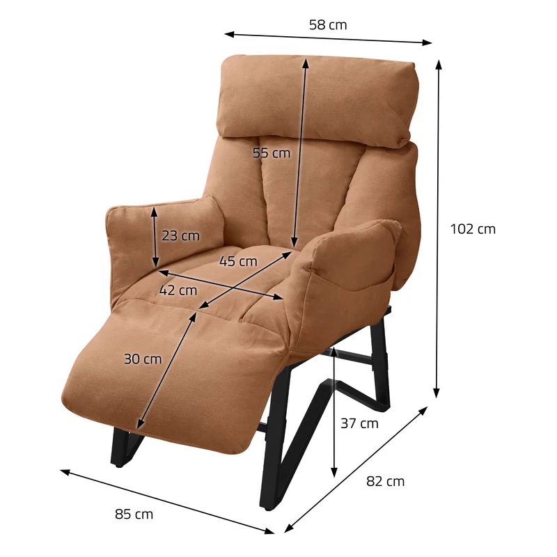 ML-DESIGN | Sessel mit Liegefunktion 85x82x102 cm aus Leinenstoff Braun Relaxsessel Fernsehsessel mit verstellbarer Rückenlehne, Armlehnen & Fußablage