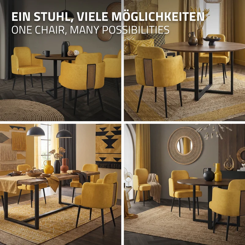 Esszimmerstuhl mit Rücken- & Armlehne Senf mit Metallbeinen bis 120 kg ML-Design