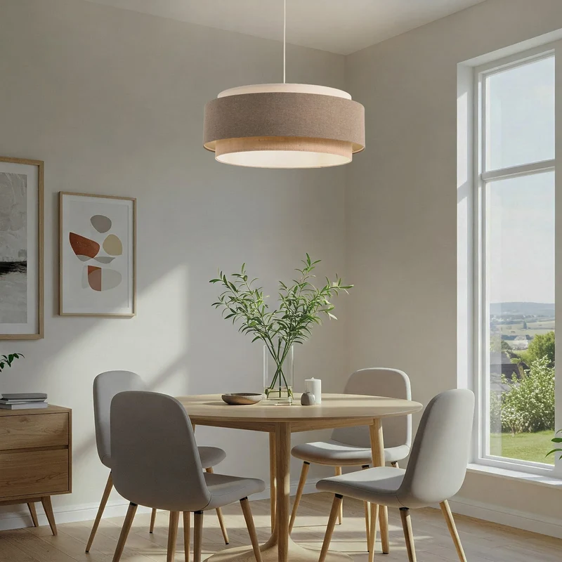 B-Ware Hängeleuchte Pendelleuchte Boho Elegant Textil Braun Beige Creme Ø 60 cm E27 LED