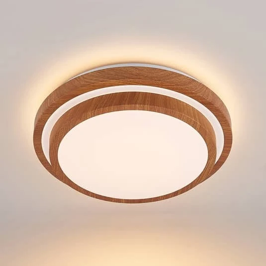 B-Ware Lindby Deckenleuchte Deckenlampe LED Vaako Holzoptik rund Wohnzimmer Arbeitsz715