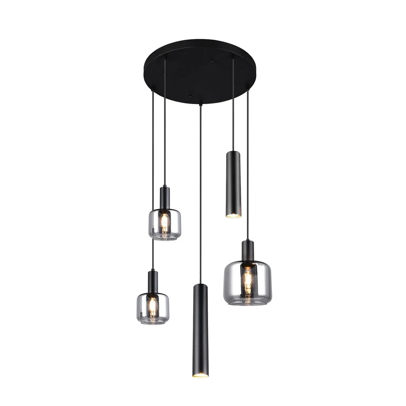 B-Ware TRIO LIGHTING Hängelampe Pendelleuchte Mataro Glas Metall chrom schwarz 55 cm