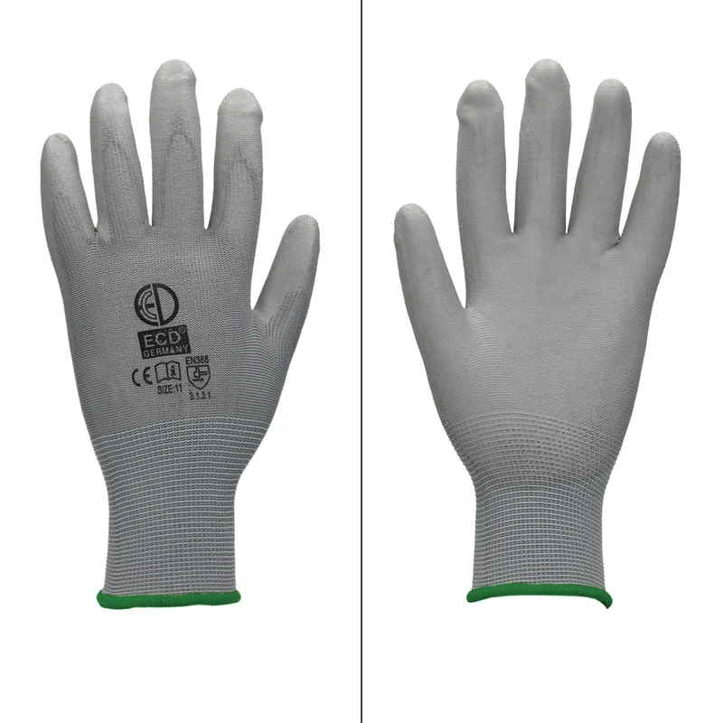 Arbeitshandschuhe 12 Paar mit PU-Beschichtung Grau Größe XXL