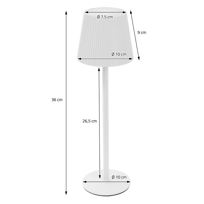 LED Tischlampe kabellos mit Touch, Weiß, Ø10x36 cm, Akku Tischleuchte USB-C ML-Design