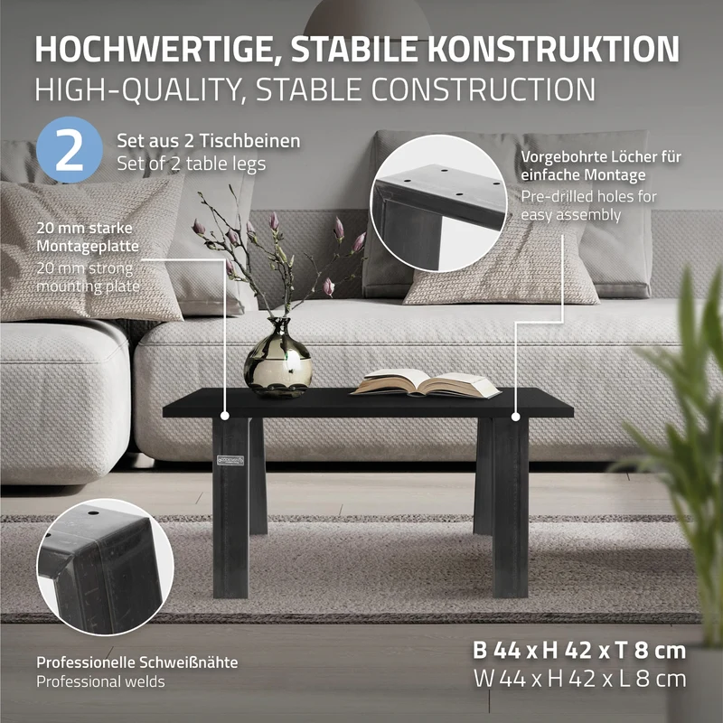 B-Ware 2er Set Tischbeine Bankkufen Loft 44x42 cm Industrial Profil 8x2cm Stahl U-Form ML-Design