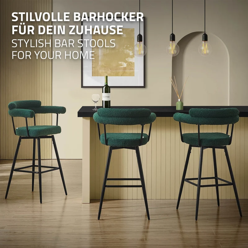 4er Set Barhocker 360° drehbar Dunkelgrün 61x103x55 cm mit Arm-, Rückenlehne und Fußstütze bis 120 kg ML-Design