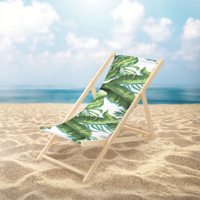 3er Set Gartenliege aus Holz in Tropical Grün-Weiß klappbarer Beachstuhl Strandstuhl Strandliege Liegestuhl Sonnenliege Relaxliege