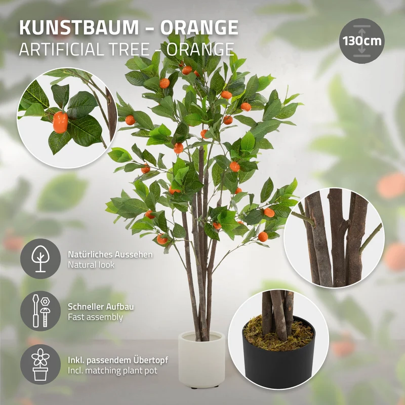 Künstlicher Orangenbaum 130 cm Kunstpflanze im Topf mit Früchten ML-Design