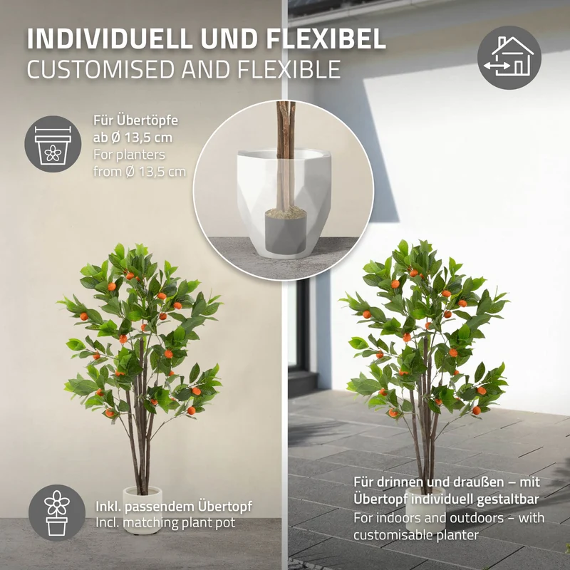 Künstlicher Orangenbaum 130 cm Kunstpflanze im Topf mit Früchten ML-Design