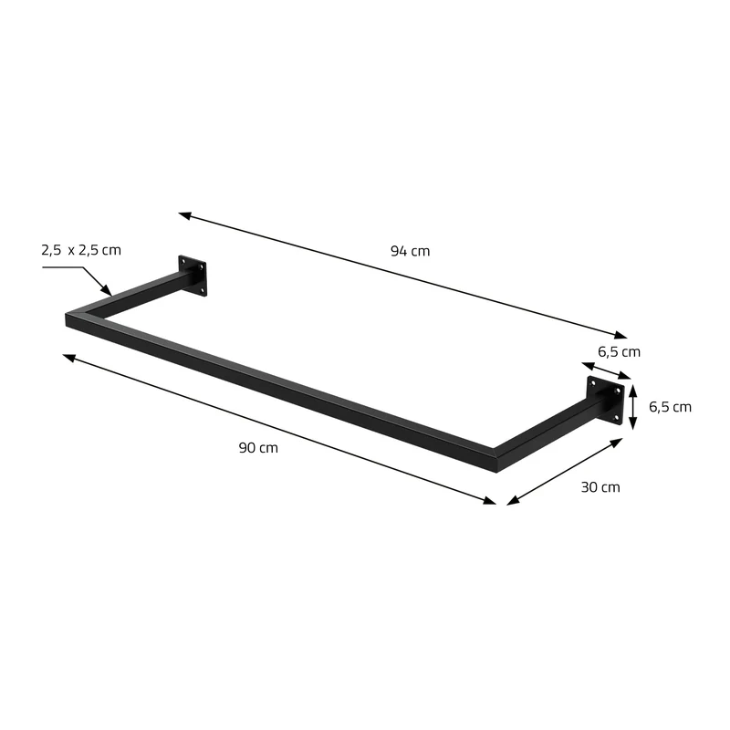 3er Set Kleiderstange Garderobe Wandmontage 30 x 90 cm Schwarz aus Stahl ML-Design
