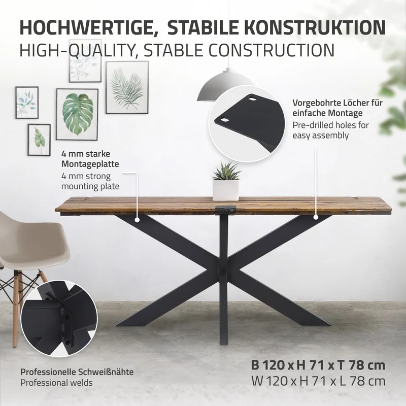 Tischbeine Tischgestell Spider 78 x 71 x 120 cm Schwarz aus Metall ML-Design