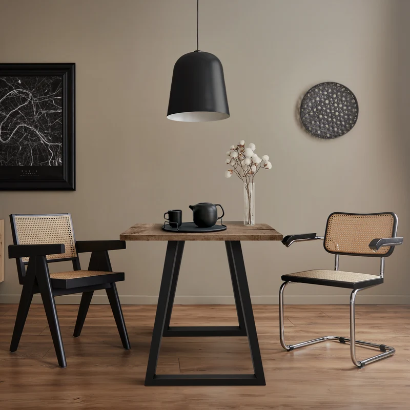 2x Tischbeine Trapez Design 60x72 cm Schwarz pulverbeschichtete Stahl Tischgestell für Esstisch Schreibtisch
