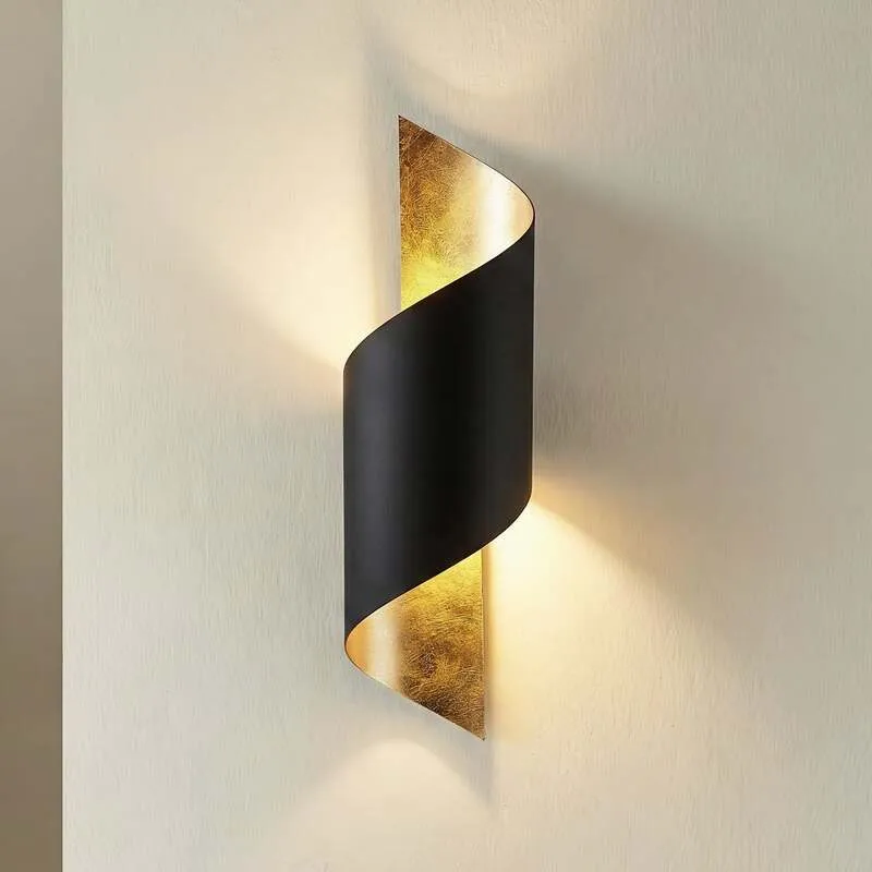 B-Ware Lindby Wandleuchte Vanni LED Wandlampe dimmbar schwarz gold Metall Höhe 57cm