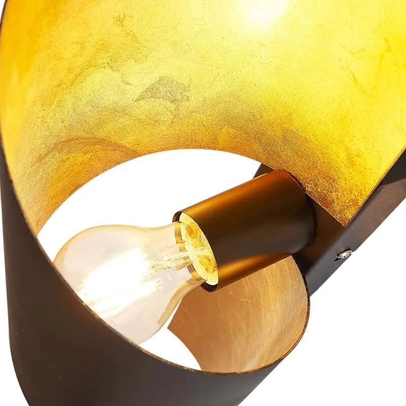 B-Ware Lindby Wandleuchte Vanni LED Wandlampe dimmbar schwarz gold Metall Höhe 57cm