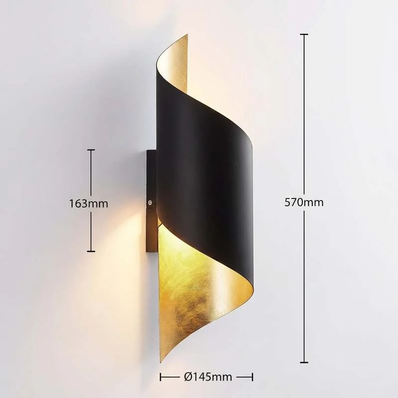 B-Ware Lindby Wandleuchte Vanni LED Wandlampe dimmbar schwarz gold Metall Höhe 57cm