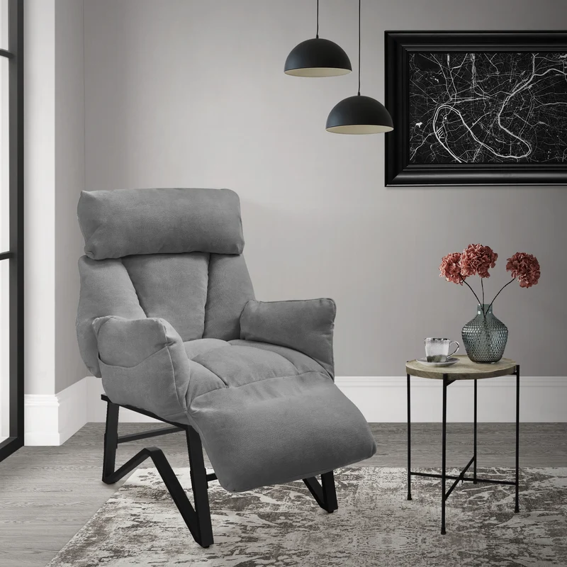 ML-DESIGN | Sessel mit Liegefunktion 85x82x102 cm aus Leinenstoff Grau Relaxsessel Fernsehsessel mit verstellbarer Rückenlehne, Armlehnen & Fußablage