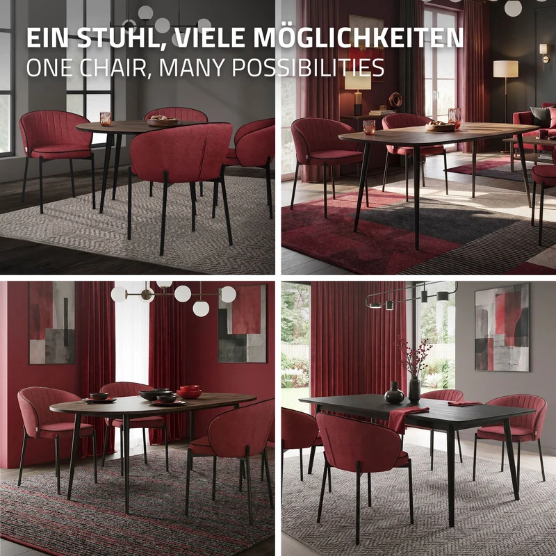 2er Set Esszimmerstühle mit Rücken- & Armlehne Rot mit Metallbeinen bis 120 kg ML-Design