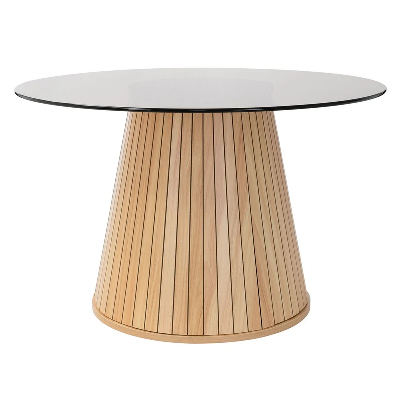 Couchtisch mit Glasplatte Ø80x50 cm Holz-Optik Braun Runder Wohnzimmertisch ML-Design