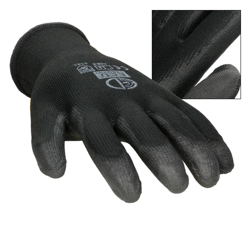 Arbeitshandschuhe 48 Paar mit PU-Beschichtung Schwarz Größe XL