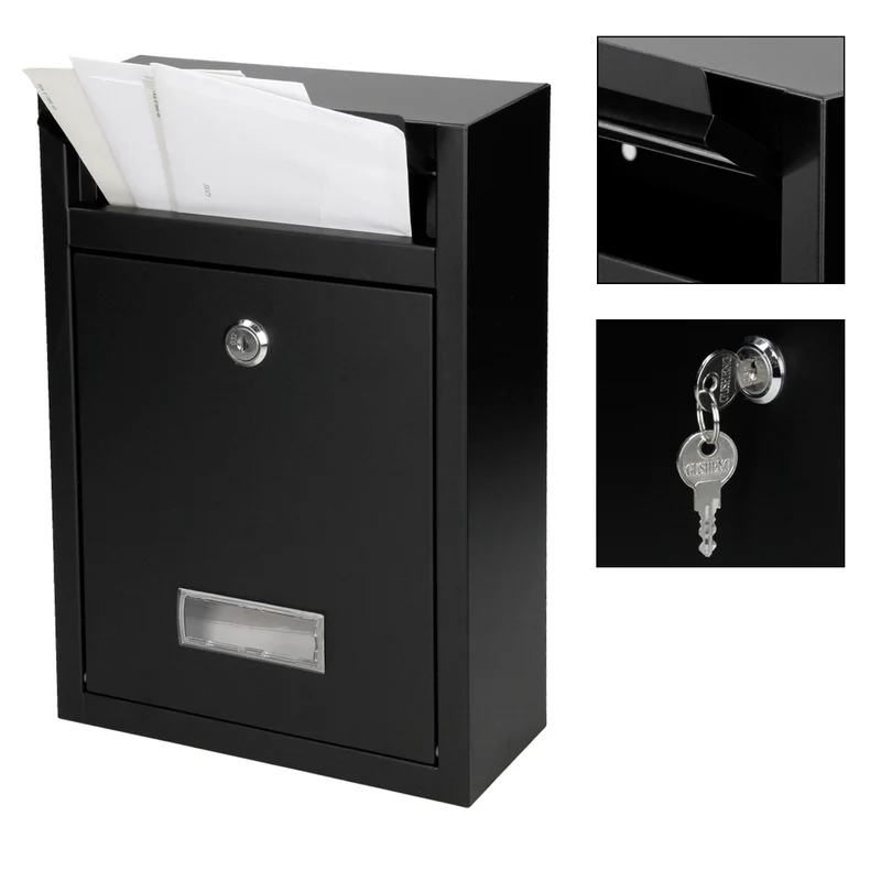 Briefkasten Schwarz 215x9x32 cm aus Stahl