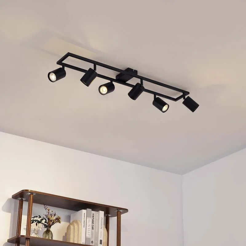 B-Ware Lindby Deckenstrahler Bravius 6-flammig LED dimmbar schwarz Eisen 80x12cm
