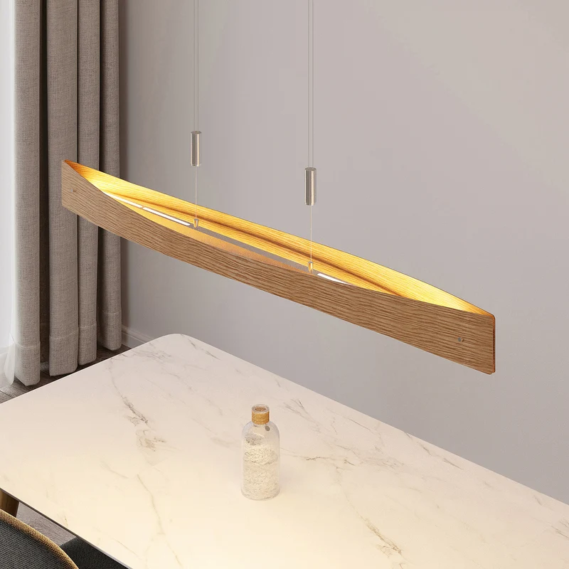 B-Ware Lindby Hängeleuchte Beazina LED Pendelleuchte dimmbar Eiche Metall 118cm nickel