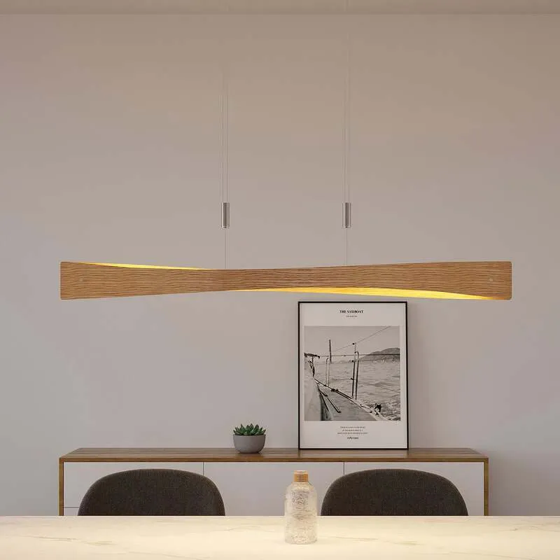 B-Ware Lindby Hängeleuchte Beazina LED Pendelleuchte dimmbar Eiche Metall 118cm nickel