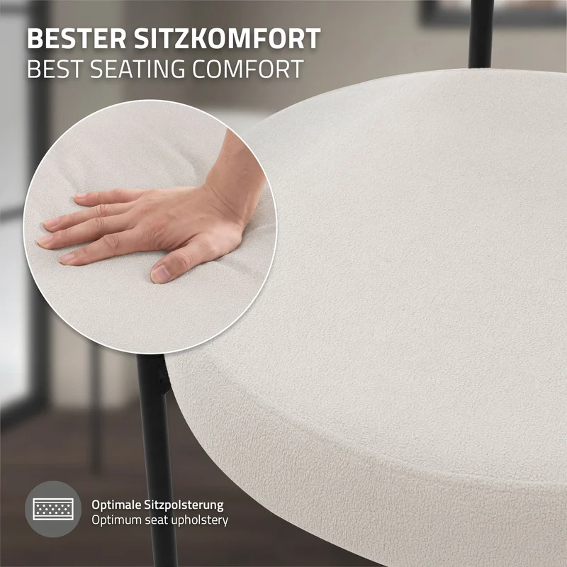 B-Ware Esszimmerstuhl 2er Set mit Teddystoff mit Rückenlehne Weiß Küchenstuhl ML-Design