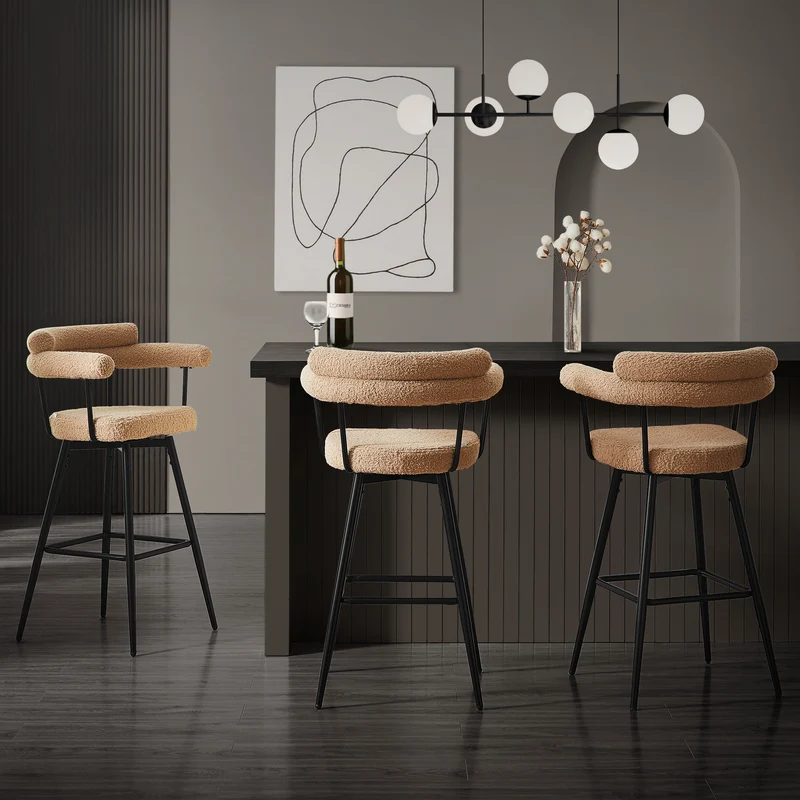 4er Set Barhocker 360° drehbar Braun 61x103x55 cm mit Arm-, Rückenlehne und Fußstütze bis 120 kg ML-Design
