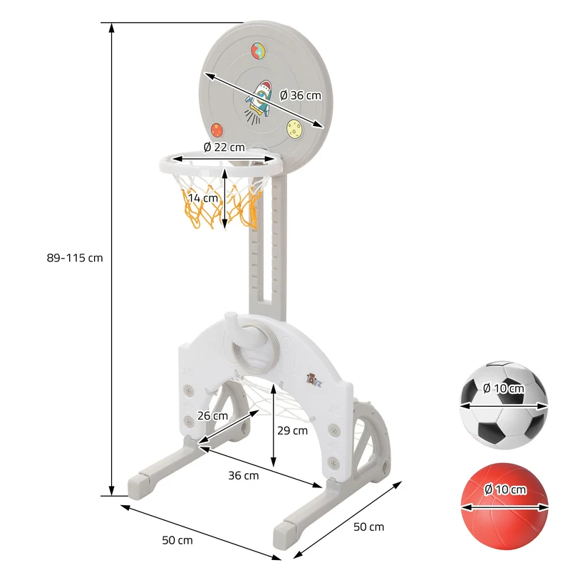 Kinder Basketballkorb Set 3-in-1 Basketballständer höhenverstellbar mit Basketballkorb, Fußballtor & Ringwurfspiel inkl. Bälle & Wurfringe Joyz