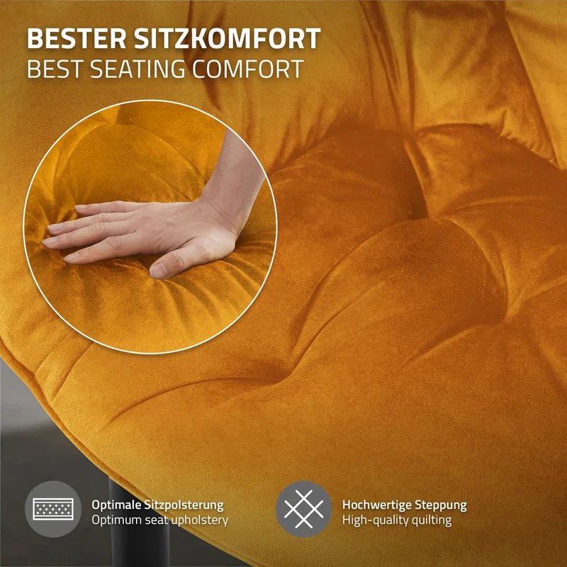 Esszimmerstuhl 2er Set mit Rücken- und Armlehnen Senfgelb Küchenstuhl mit Microfaser-Samtbezug ML-Design