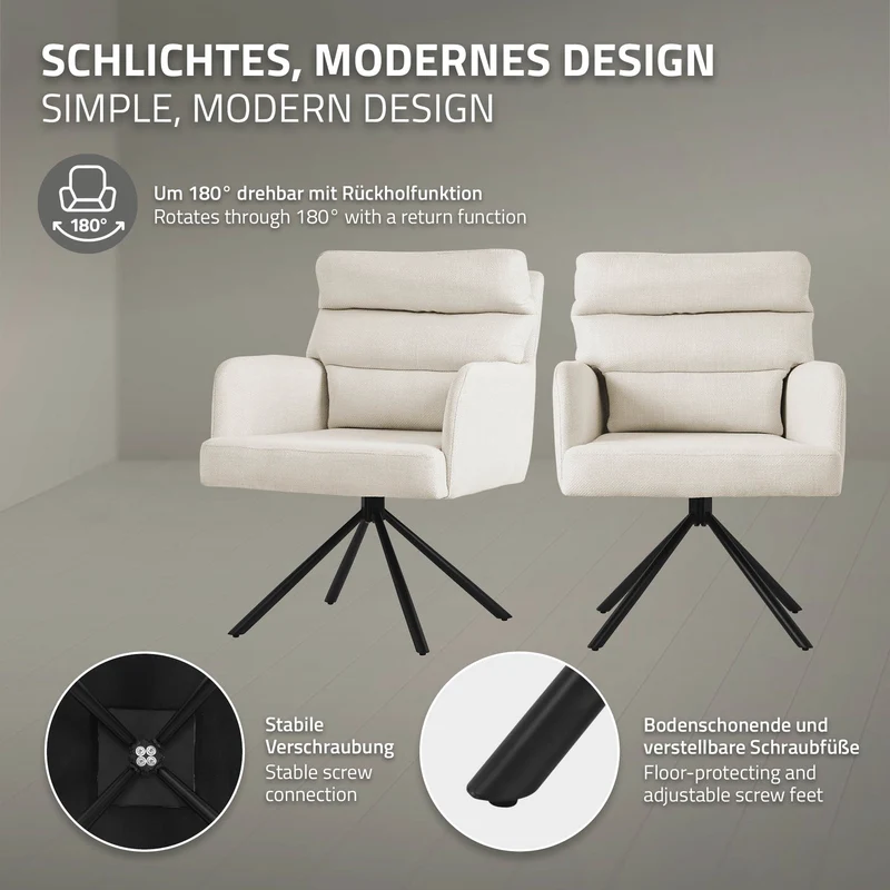 Esszimmerstuhl 6er Set Beige drehbar mit abnehmbaren Rückenkissen gepolstert bis 120 Kilogramm