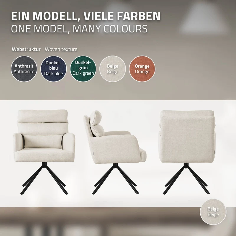 Esszimmerstuhl 6er Set Beige drehbar mit abnehmbaren Rückenkissen gepolstert bis 120 Kilogramm