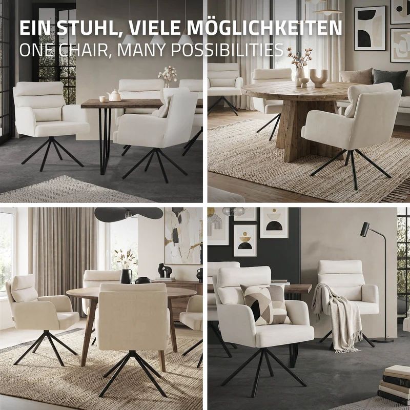 Esszimmerstuhl Beige drehbar mit abnehmbaren Rückenkissen gepolstert bis 120 Kilogramm