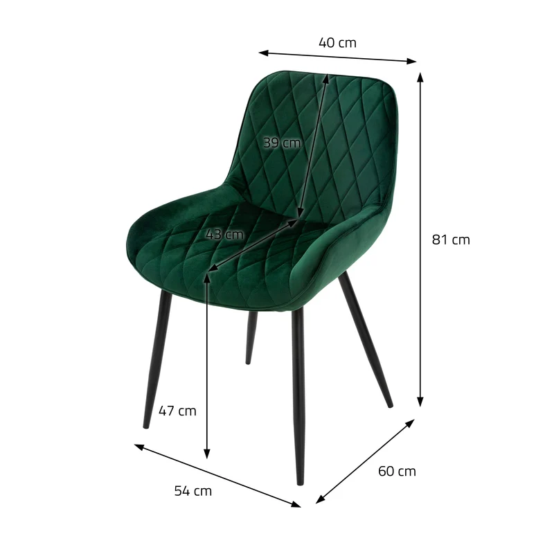 Esszimmerstuhl mit Rauten Steppung 2er Set Dunkelgrün Samtbezug mit Metallbeinen inkl. Montagematerial ML-Design