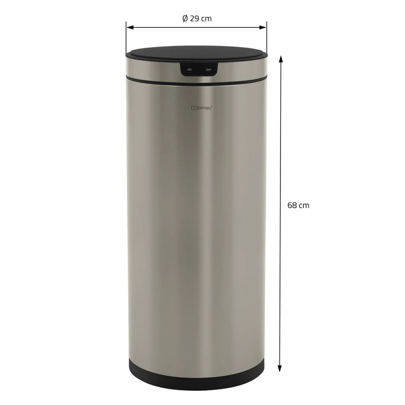 Mülleimer mit Sensor 40L rund aus Edelstahl, Silber, Automatisches Öffnen & Schließen ML-Design