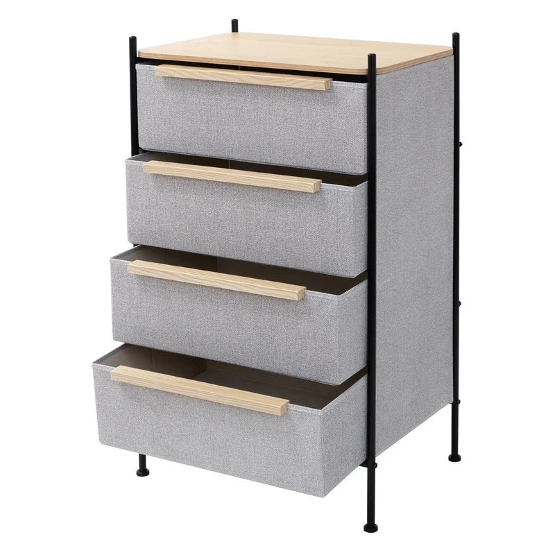 Kommode 58x98x42,5 cm Eiche aus Stahl, MDF mit 4 Stoff Schubladen ML Design