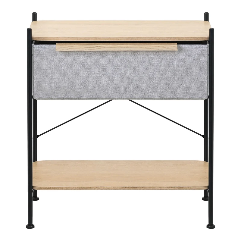 Nachttisch 62x67,5x42,5 cm Eiche aus Stahl, MDF mit Stoff Schublade ML Design